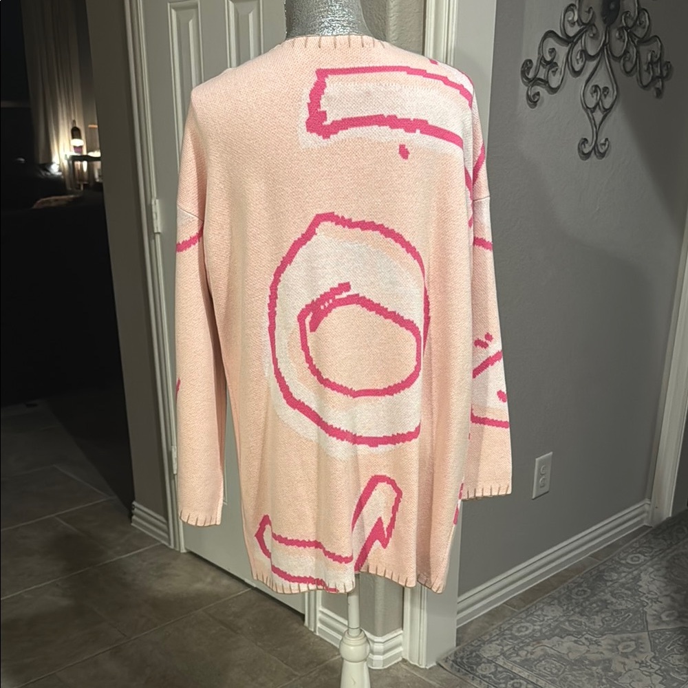 Anthropologie Rosenthal Pink and White Artistic Hearts Cardigan - Picture 3 of 6